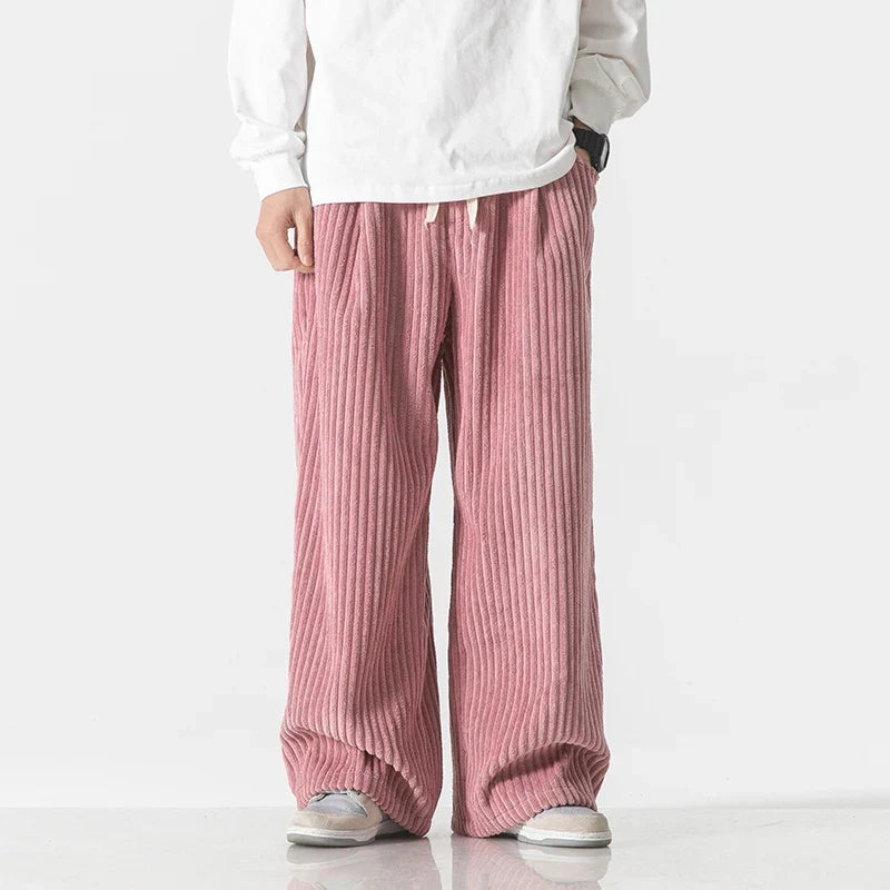 Men's relaxed wide-leg corduroy pants in pink