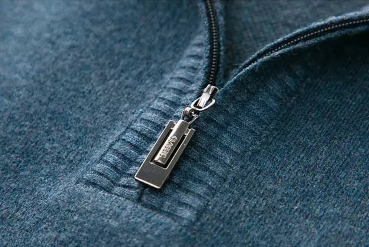 Men's Quarter-Zip Sweater with Ribbed Stand Collar, product view