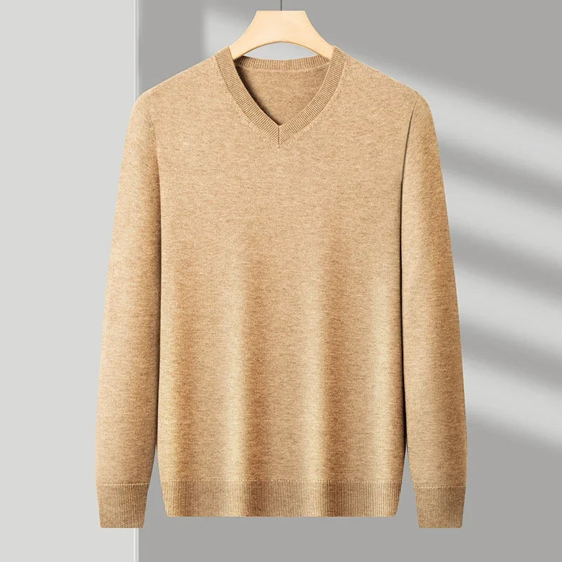 Men's Classic V-Neck Pullover Sweater with Ribbed Trim, product view