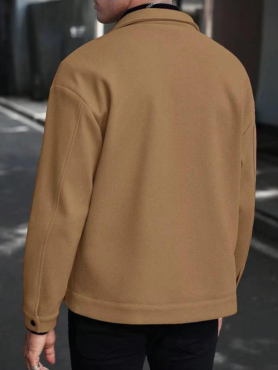 Back view of men's brown trucker jacket