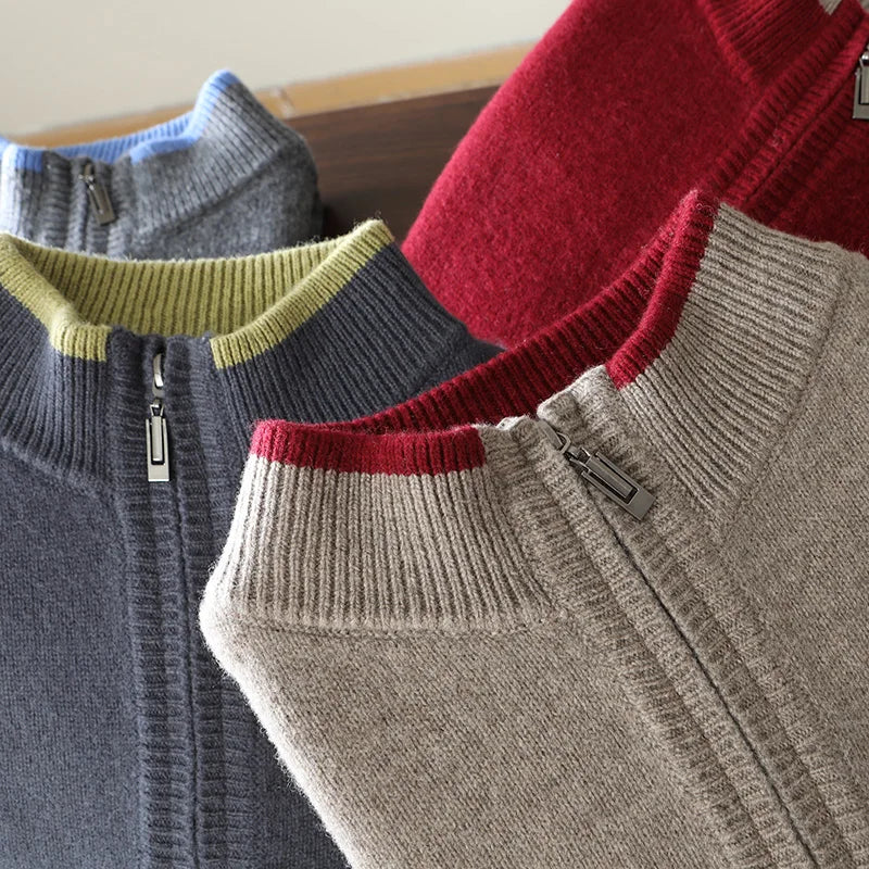 Men's Quarter-Zip Sweater with Contrast Trim Mock Neck, product view