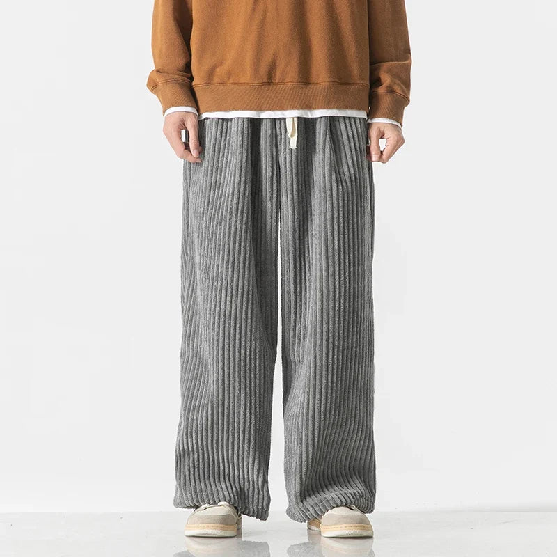Men's relaxed wide-leg corduroy pants in dark gray