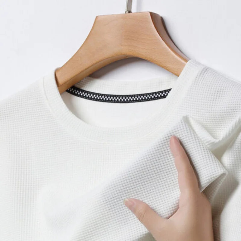 Men's Waffle Knit Crewneck T-Shirt with Short Sleeves, product view