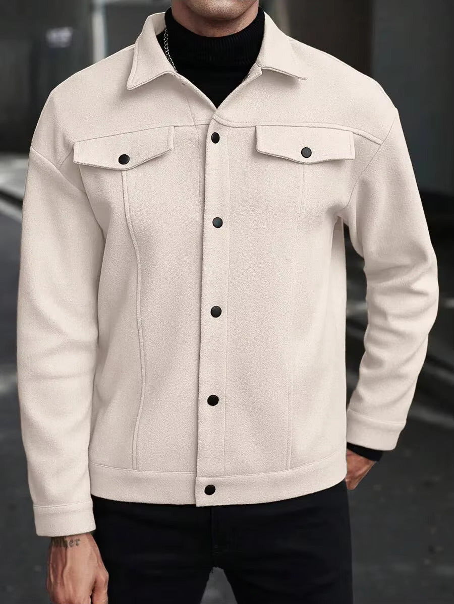 Front view of men's white trucker jacket