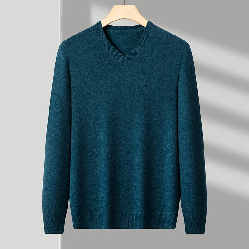 Men's Classic V-Neck Pullover Sweater with Ribbed Trim, product view