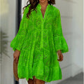 Women's Lace V-Neck Mini Dress with Embroidery for Summer