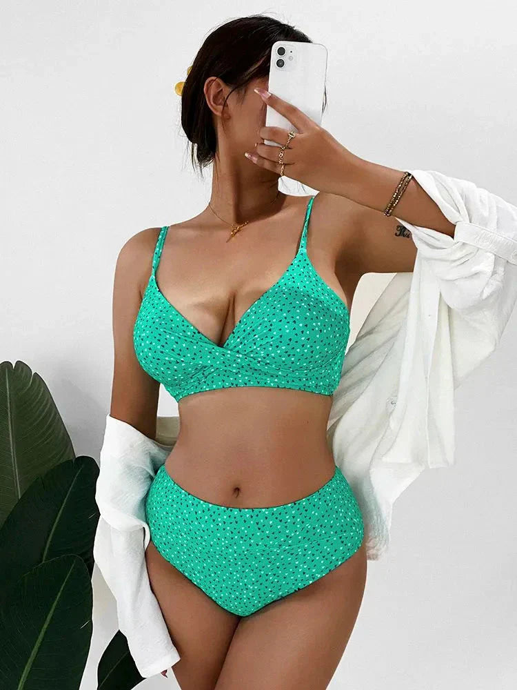High-Waisted Bikini Set for Women with Twist-Front Top