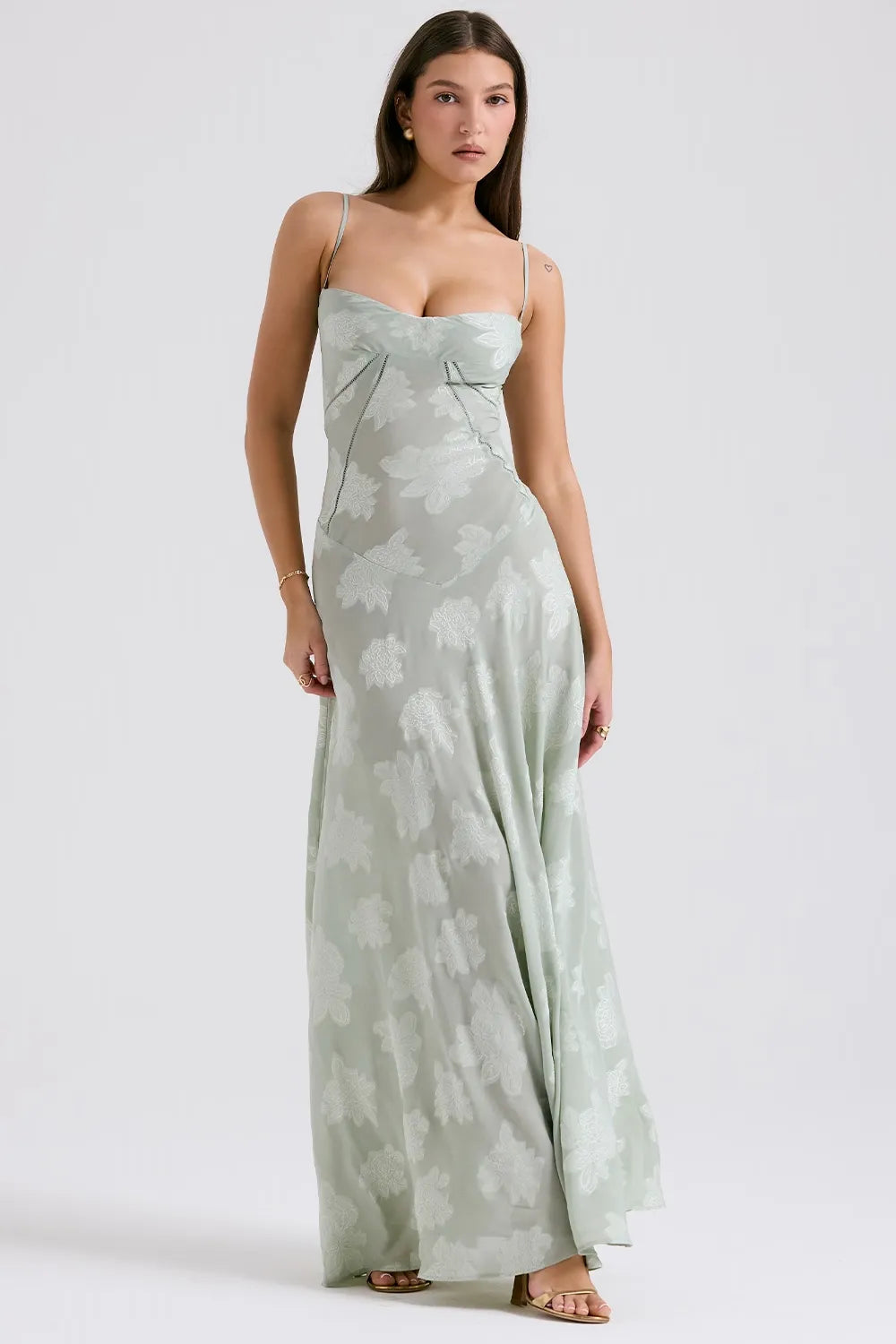 Women's Spaghetti Strap Lace-Up Back Maxi Dress, on model, alternate angle