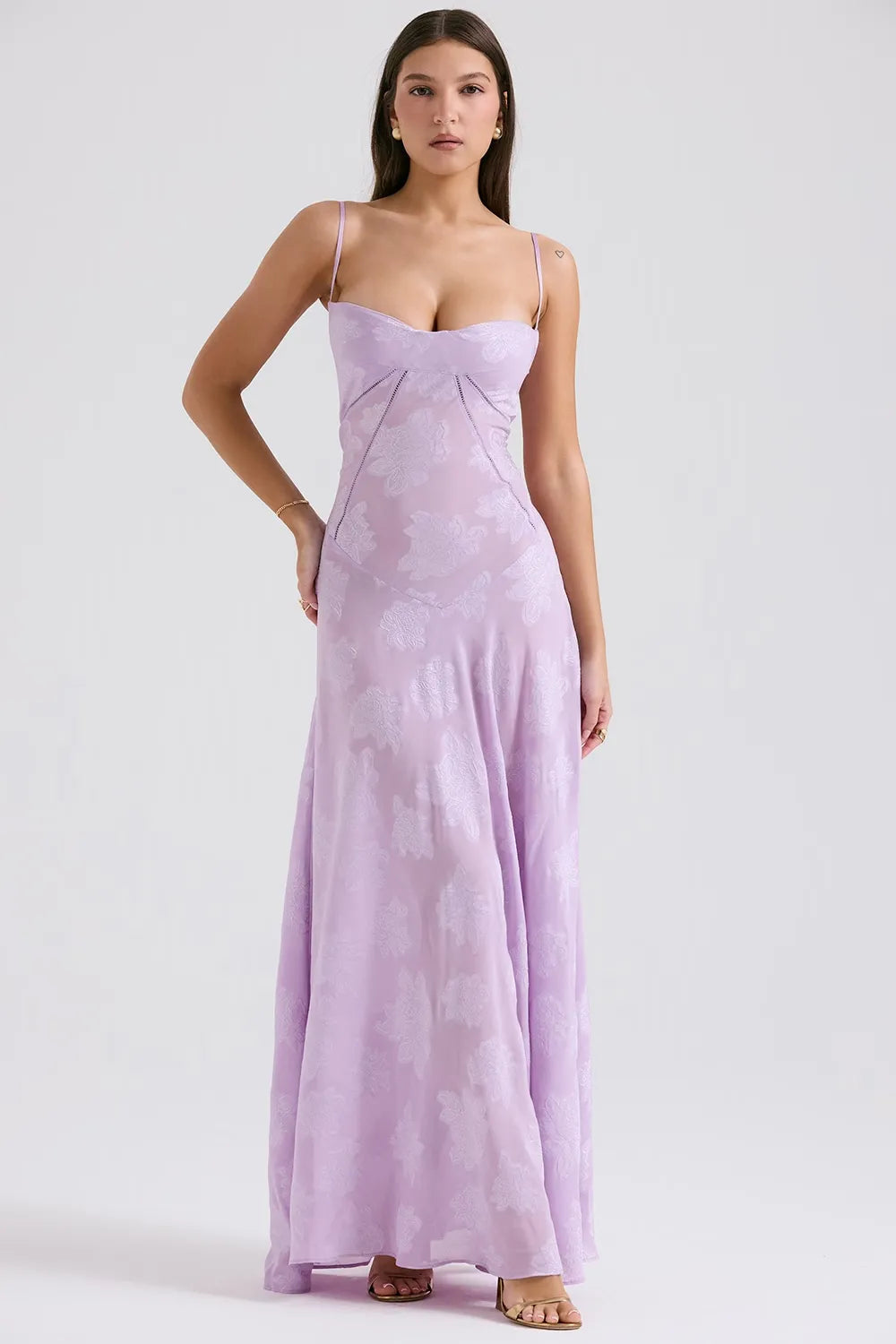 Women's Spaghetti Strap Lace-Up Back Maxi Dress, on model, detail view