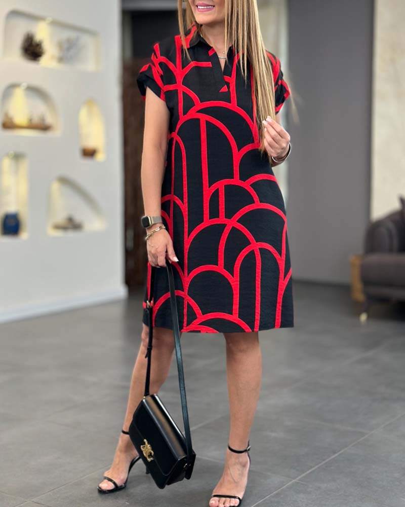 Women's black and red arch print shift dress with straight cut