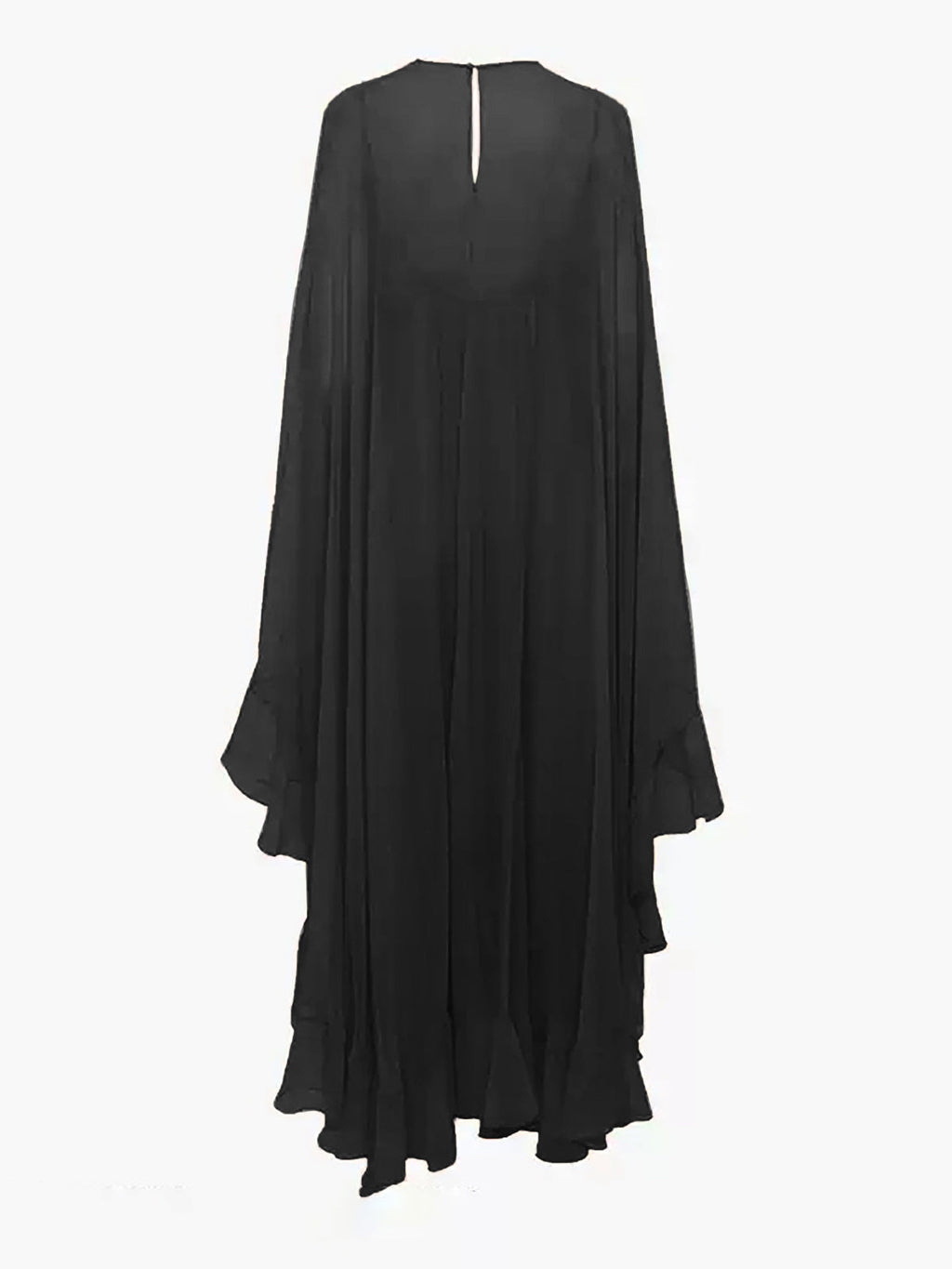 Women's Chiffon Cape Sleeve Ruffle Maxi Dress, on model, detail view