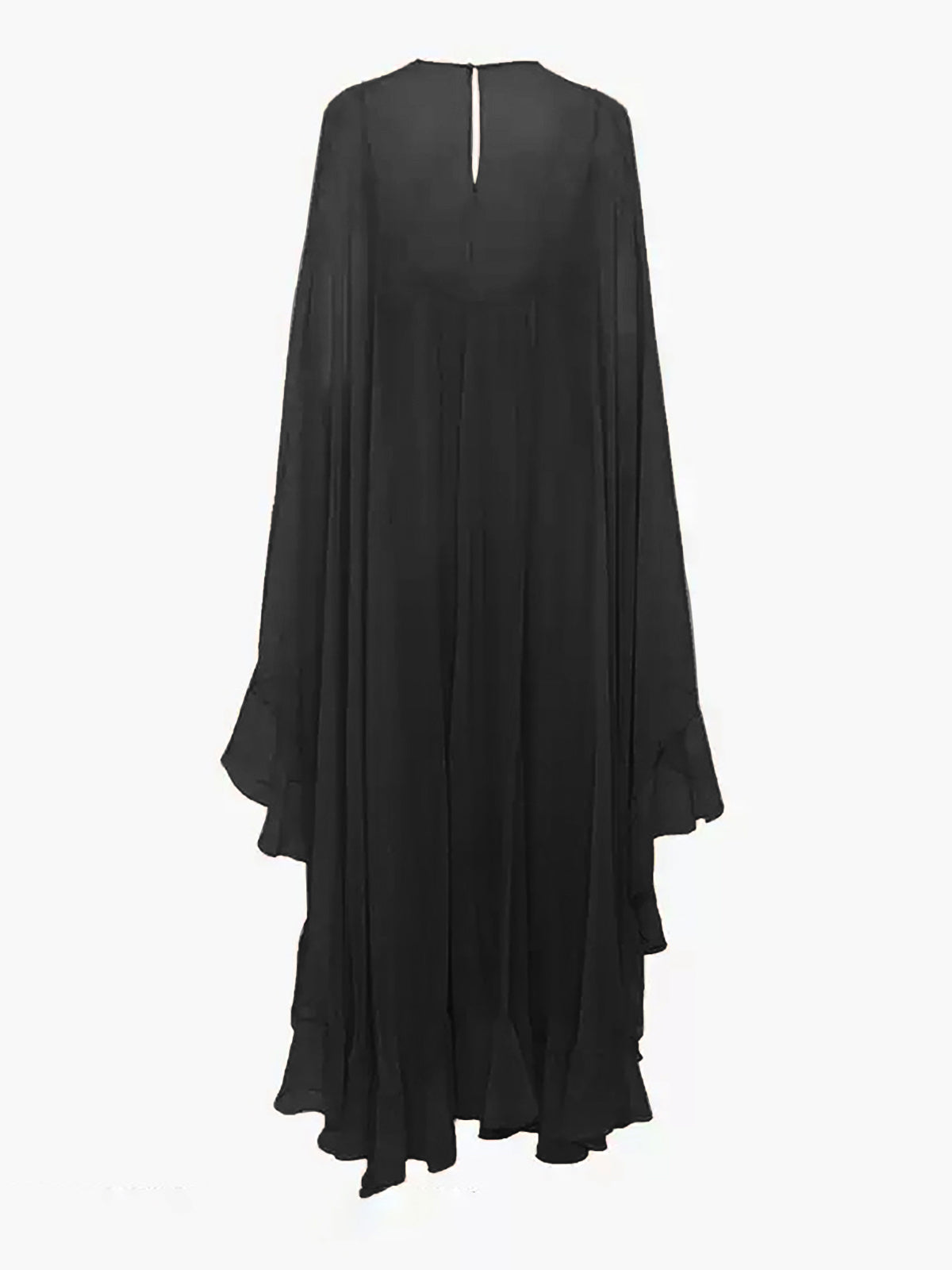 Women's Chiffon Cape Sleeve Ruffle Maxi Dress, on model, detail view