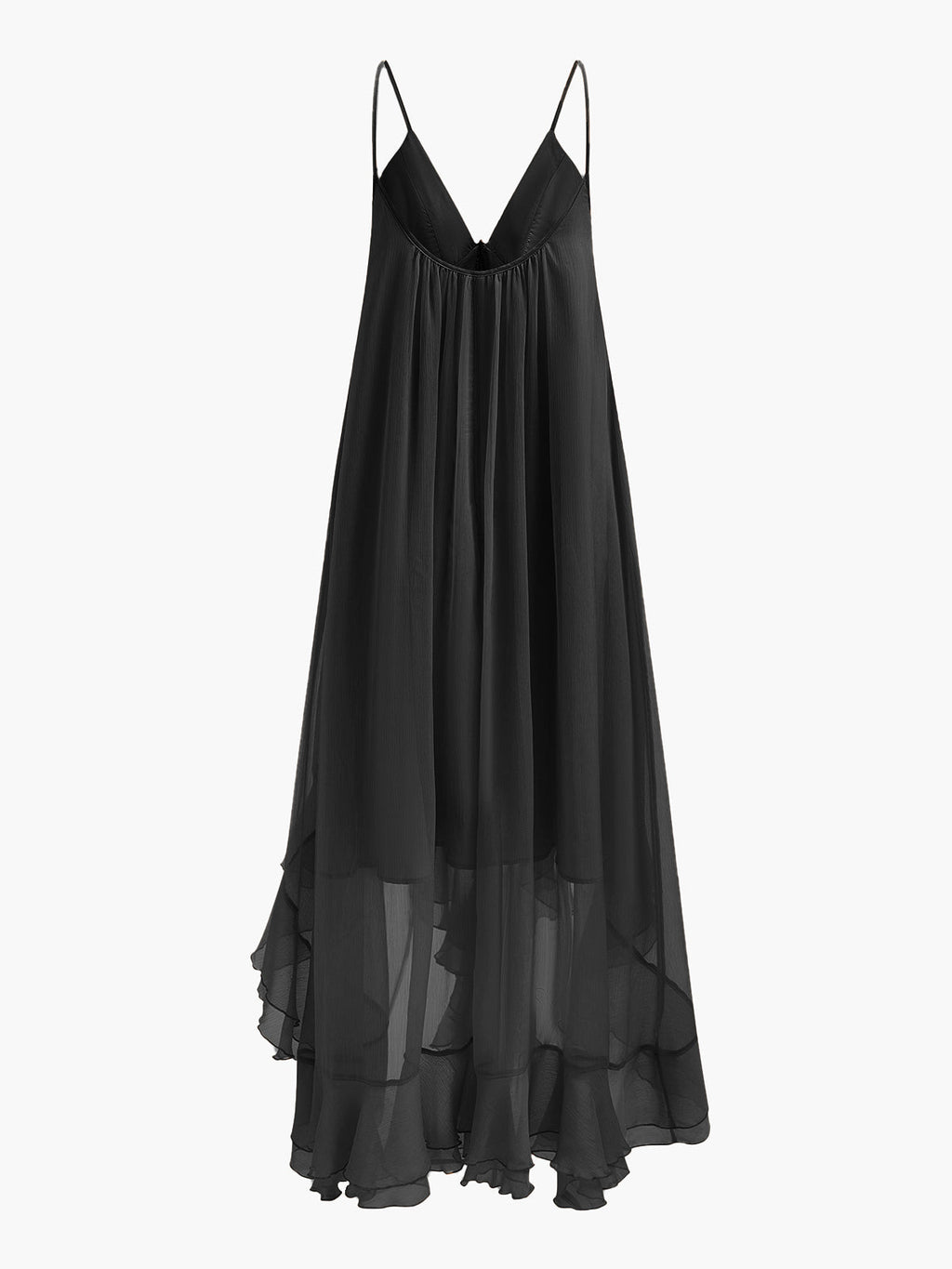 Women's Chiffon Cape Sleeve Ruffle Maxi Dress, styled on model