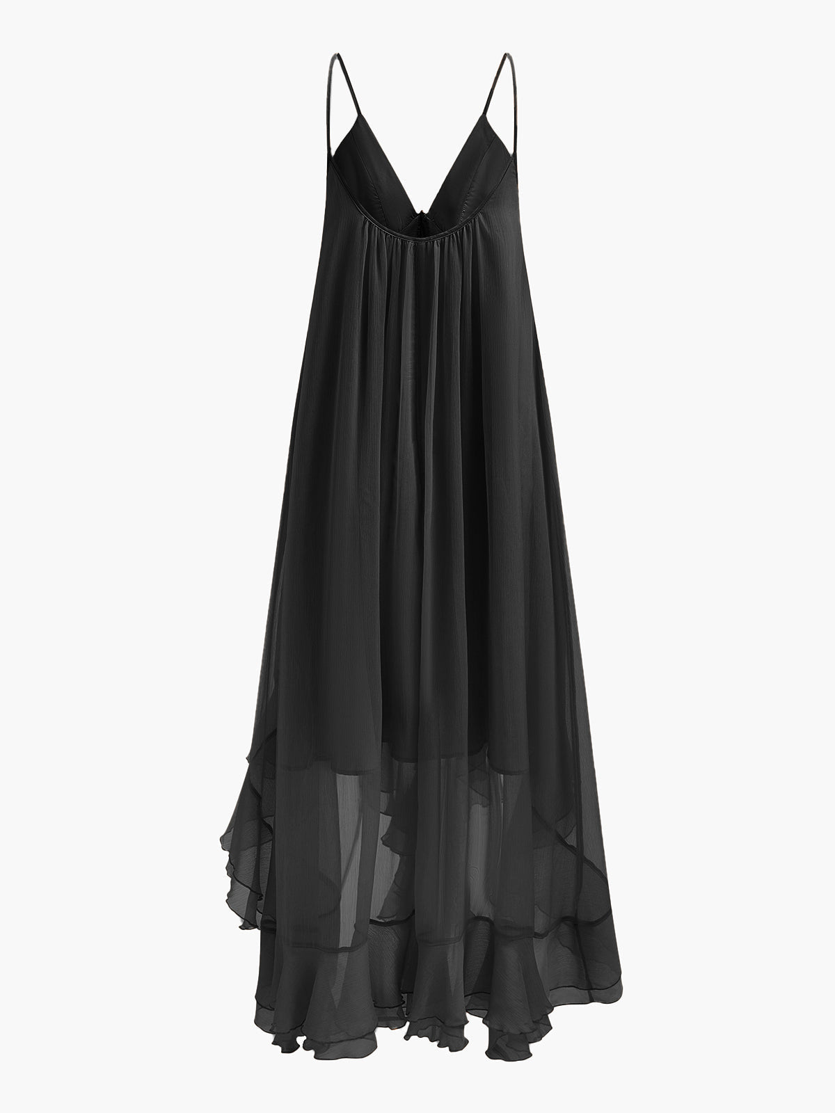 Women's Chiffon Cape Sleeve Ruffle Maxi Dress, styled on model