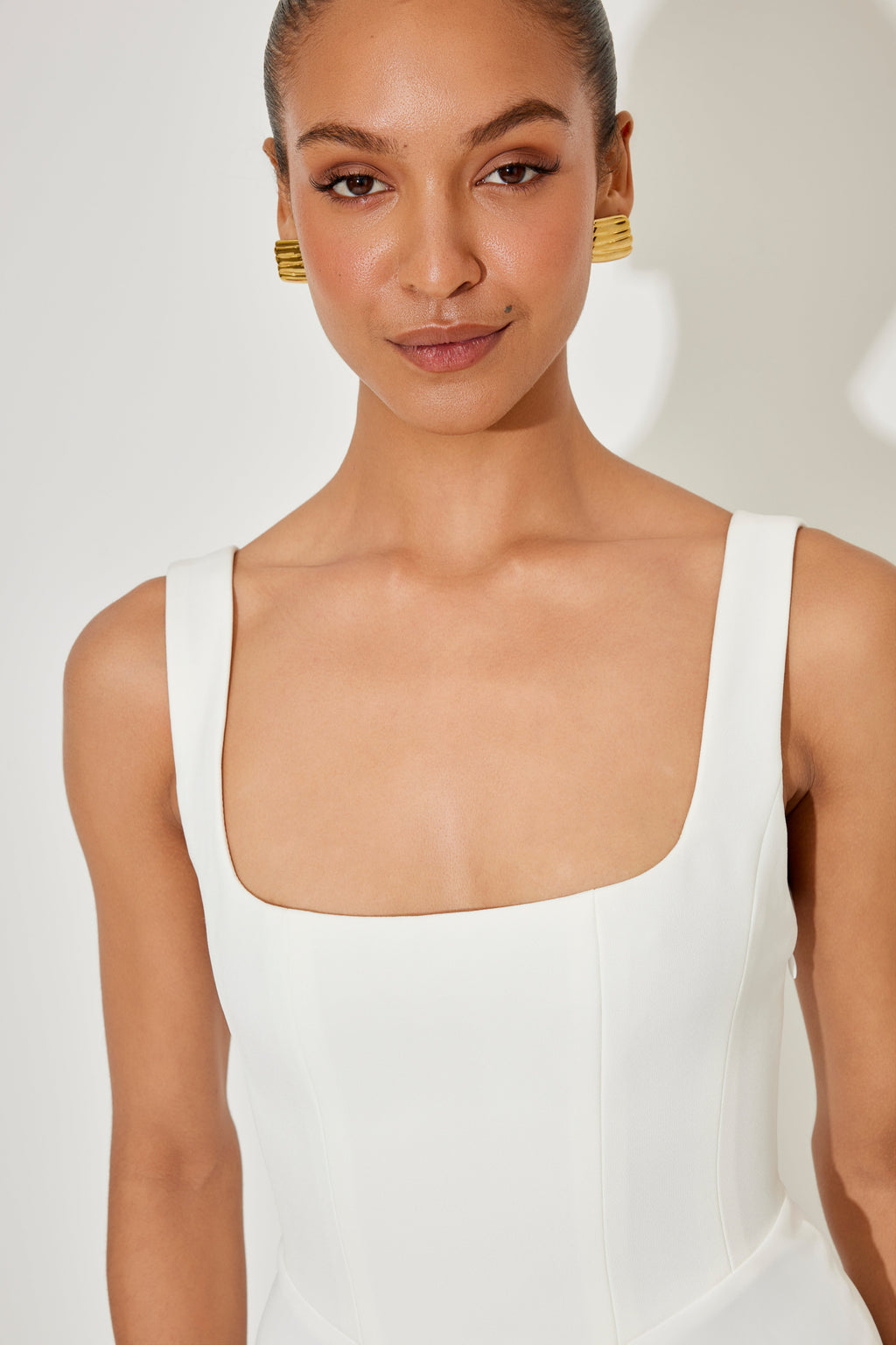 Women's Square Neck Sleeveless Fit and Flare Midi Dress, styled on model