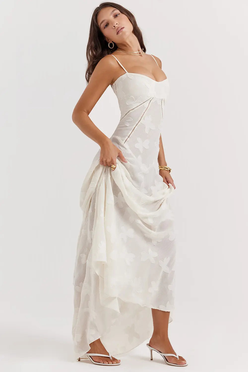 Women's Spaghetti Strap Lace-Up Back Maxi Dress, styled on model