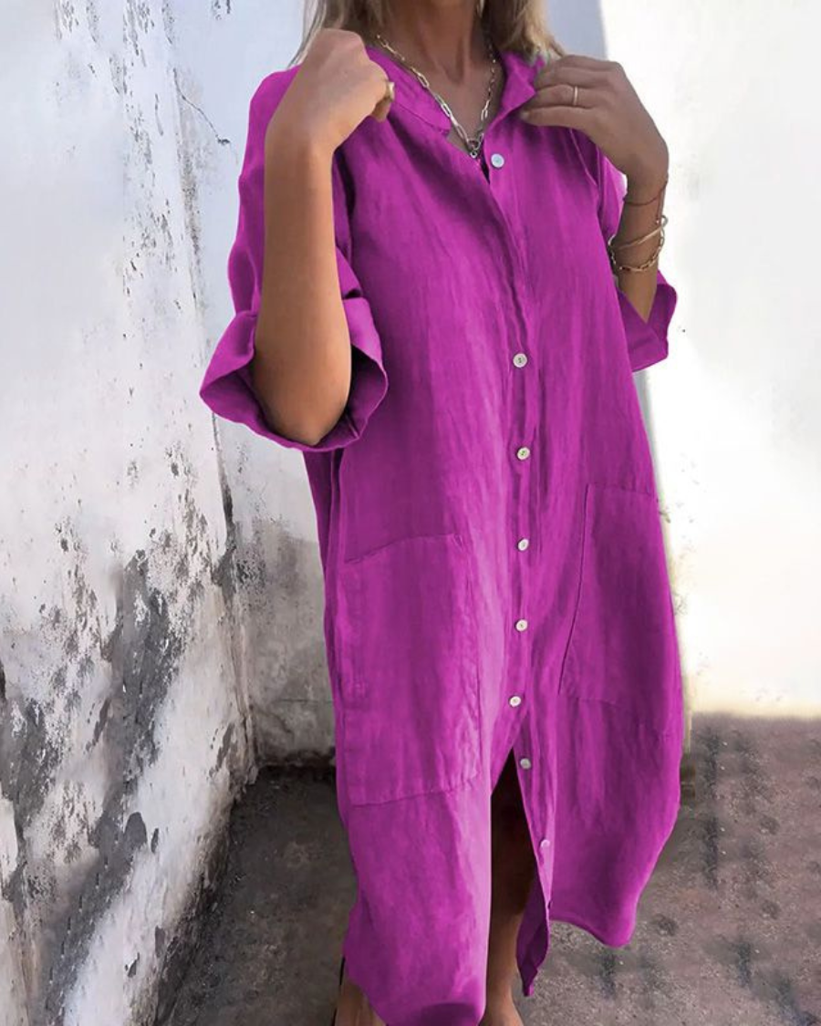 Women's oversized button-front midi shirt dress in purple
