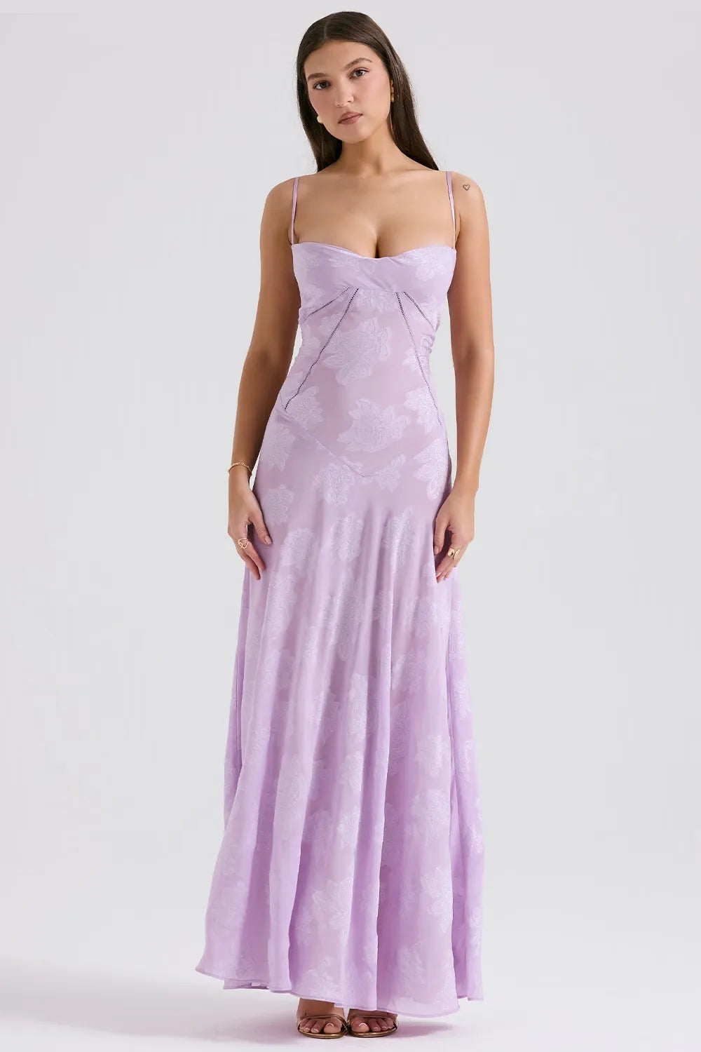 Women's Spaghetti Strap Lace-Up Back Maxi Dress, styled on model