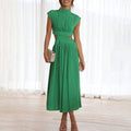 Women's Mock Neck Cap Sleeve Cutout Midi Dress in Green