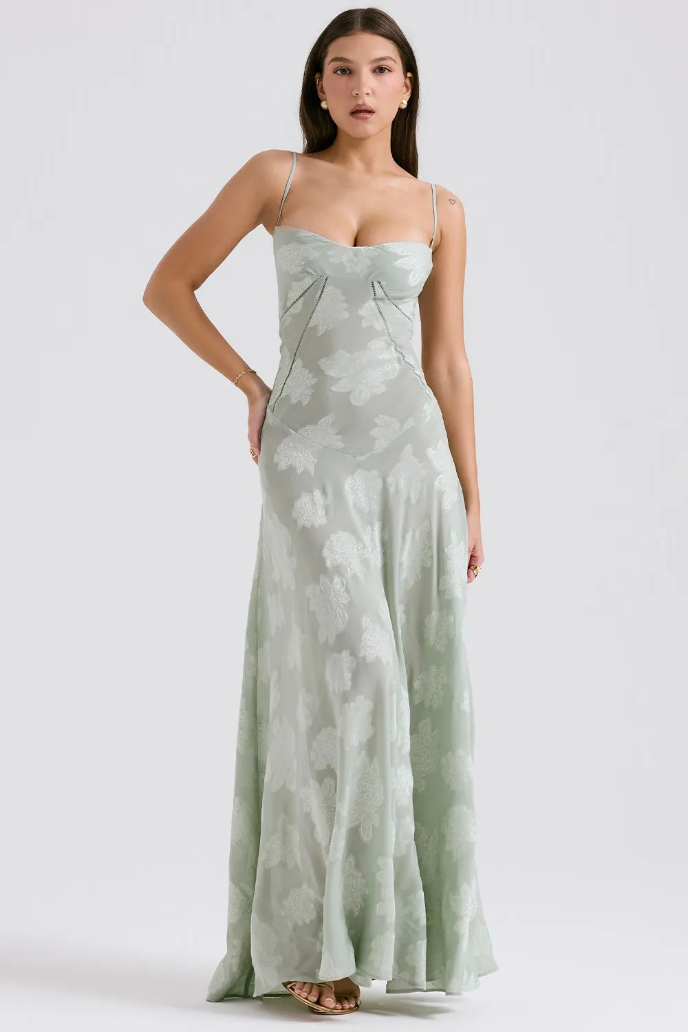 Women's Spaghetti Strap Lace-Up Back Maxi Dress, styled on model