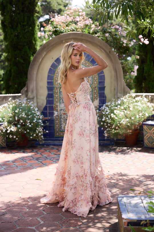 Women's Floral Halter Neck Maxi Dress with Front Slit, styled on model, full length
