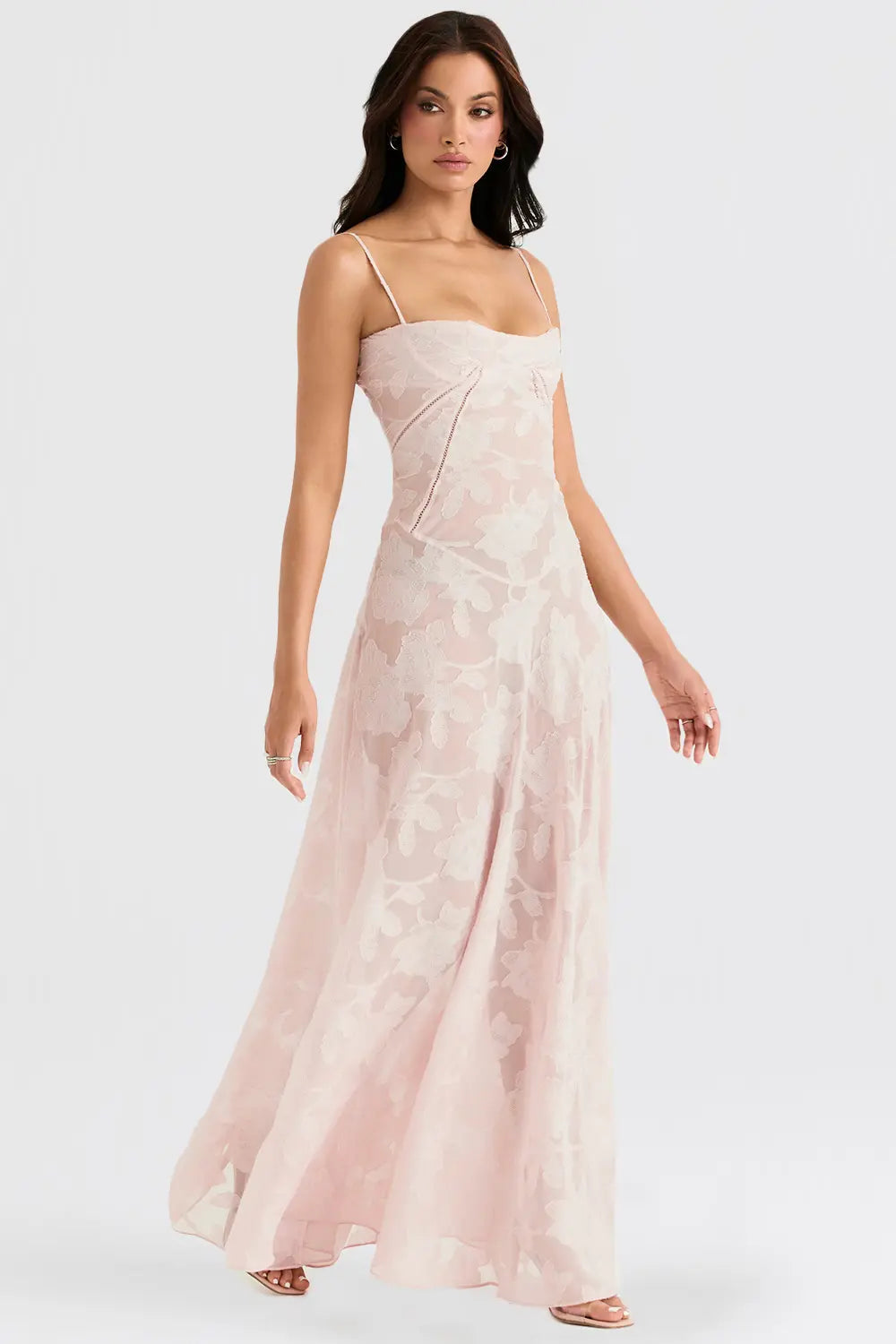 Women's Spaghetti Strap Lace-Up Back Maxi Dress, on model, alternate angle
