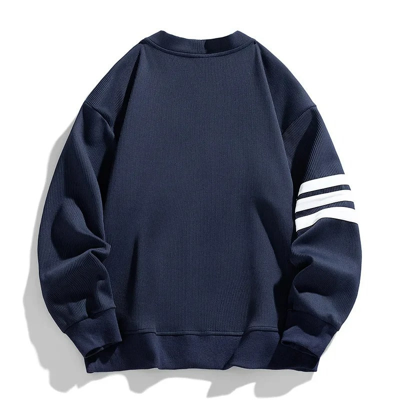 Men's Button-Up V-Neck Cardigan with Striped Sleeve, product view