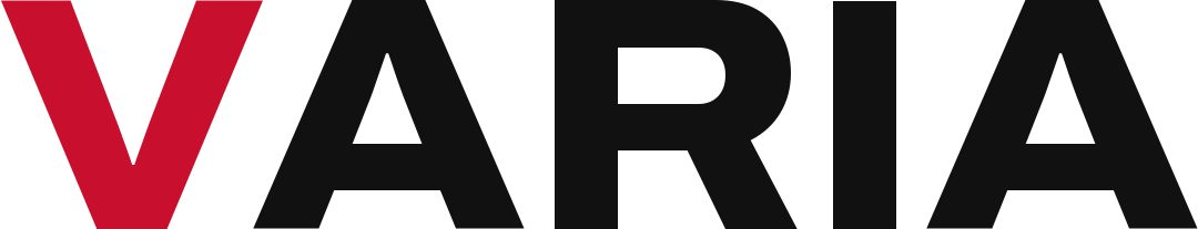 Varia Apparel wordmark, red V with black letters