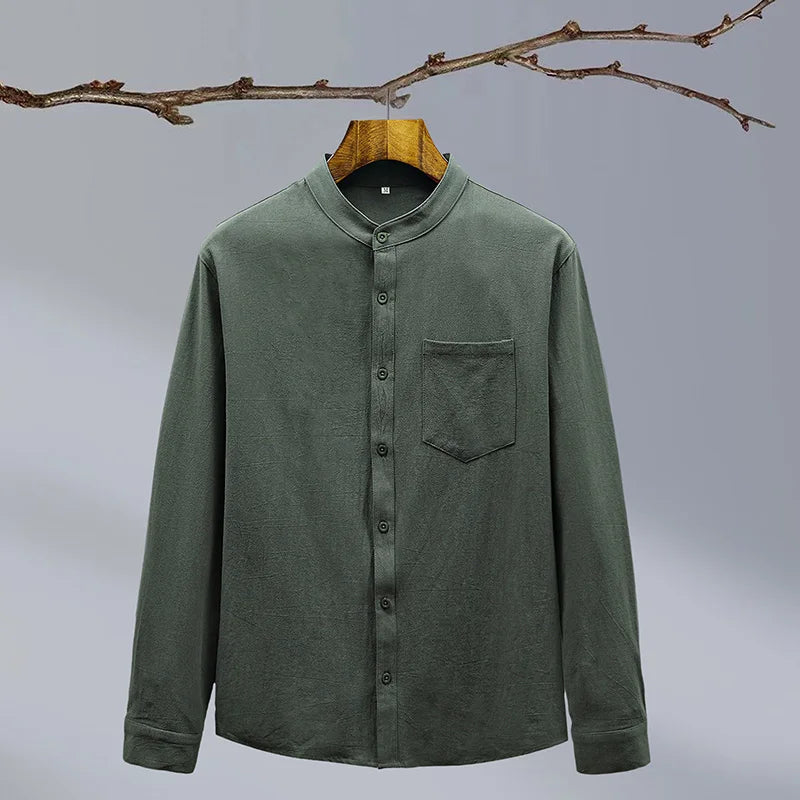 Men's Linen Band-Collar Shirt product photo