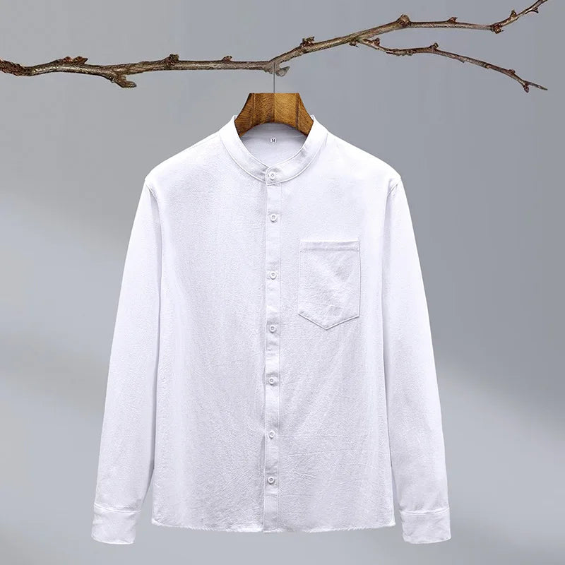 Men's Linen Band-Collar Shirt product photo