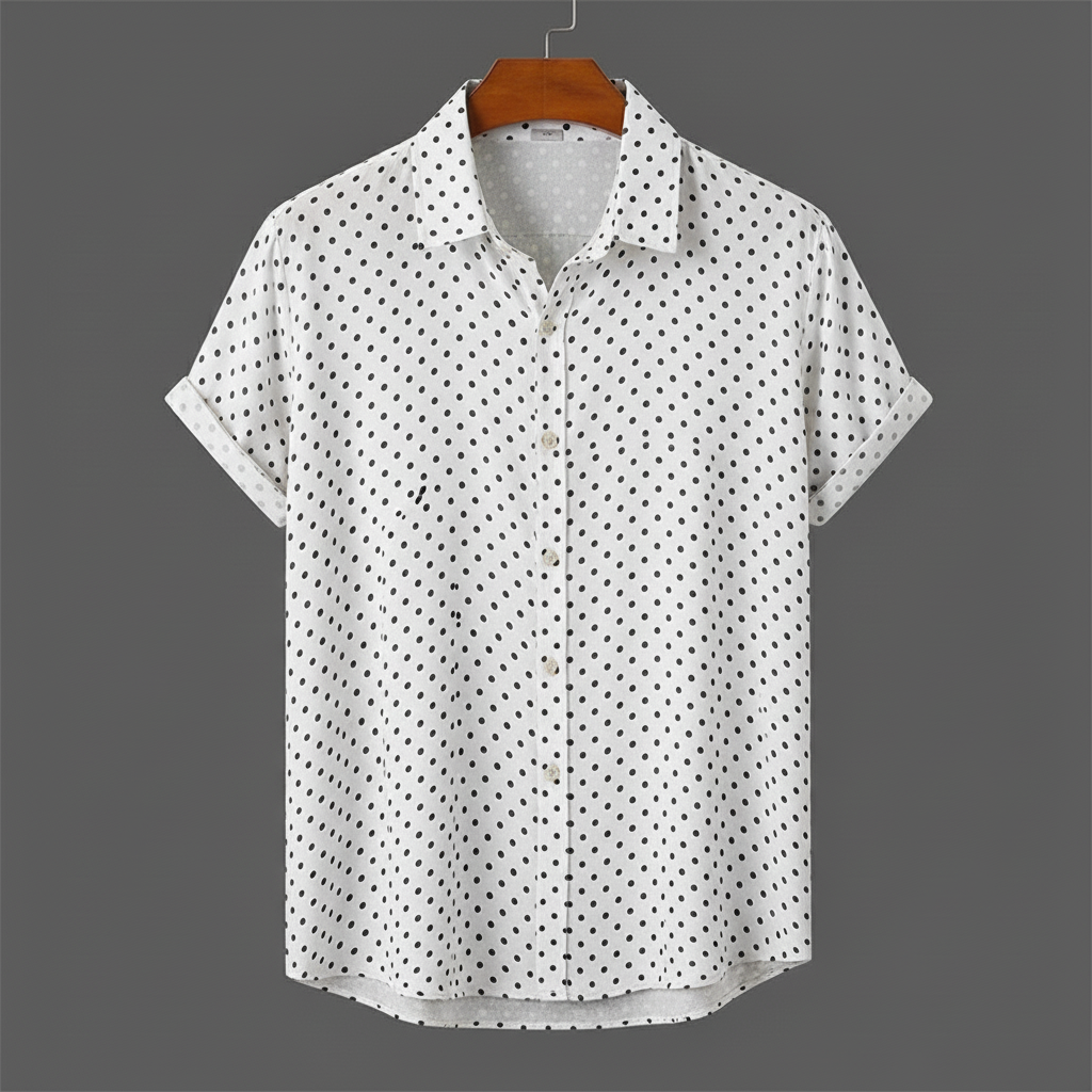 Men's Short-Sleeve Polka Dot Shirt in White