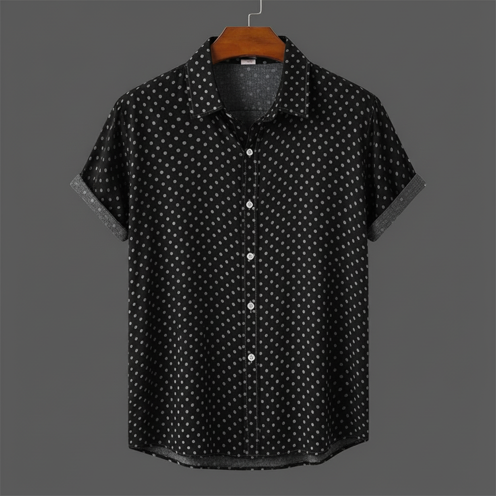Men's Short-Sleeve Polka Dot Shirt in Black