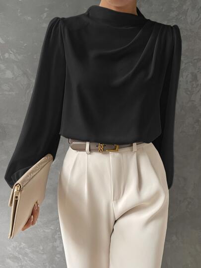 Women's Bishop Sleeve Blouse in Black
