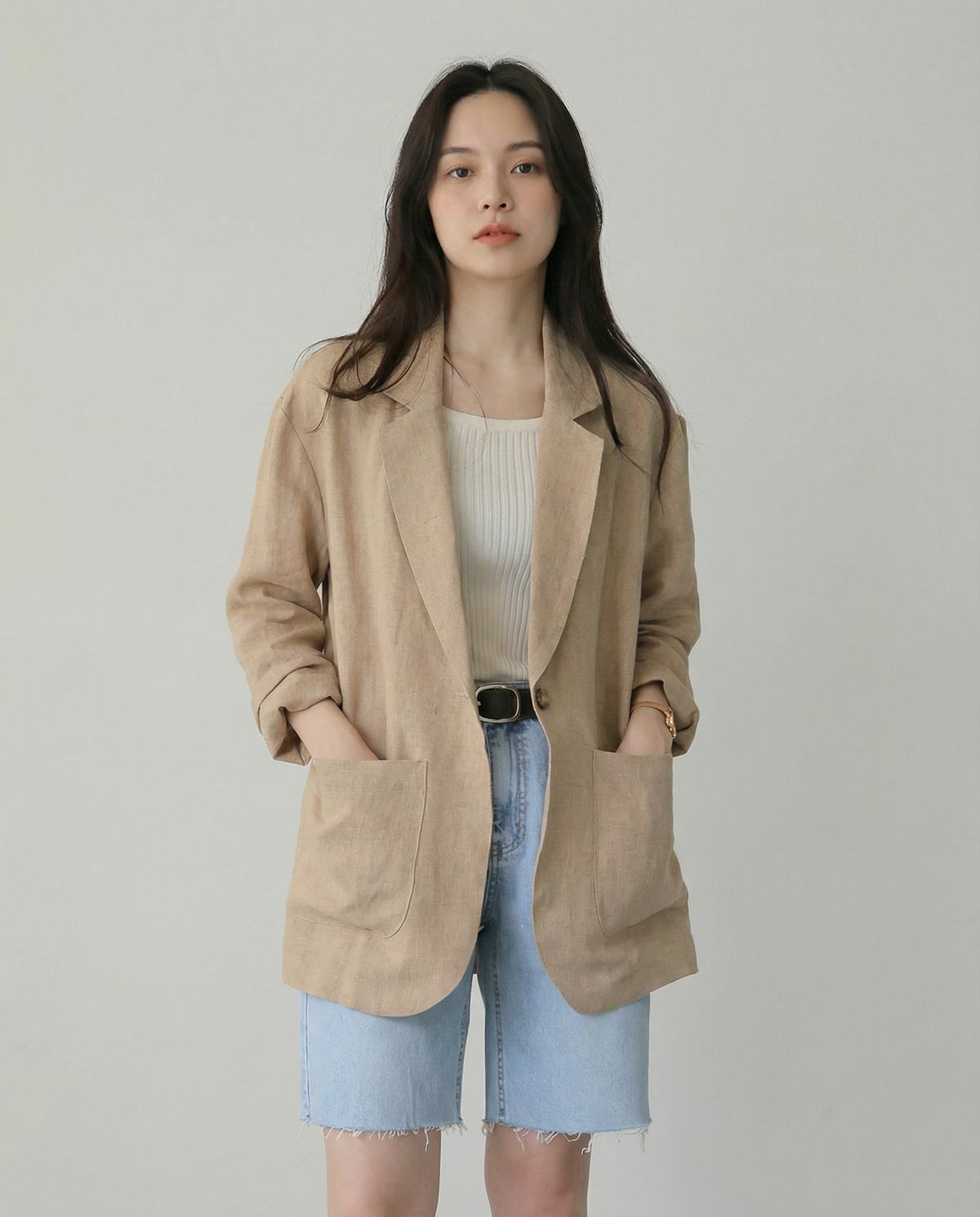 Women's Herringbone Linen Blazer product photo