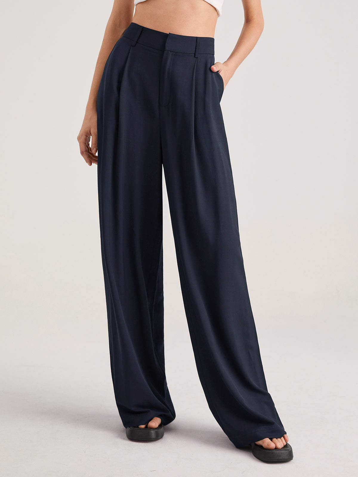 Women's High-Waisted Wide-Leg Trousers in Navy