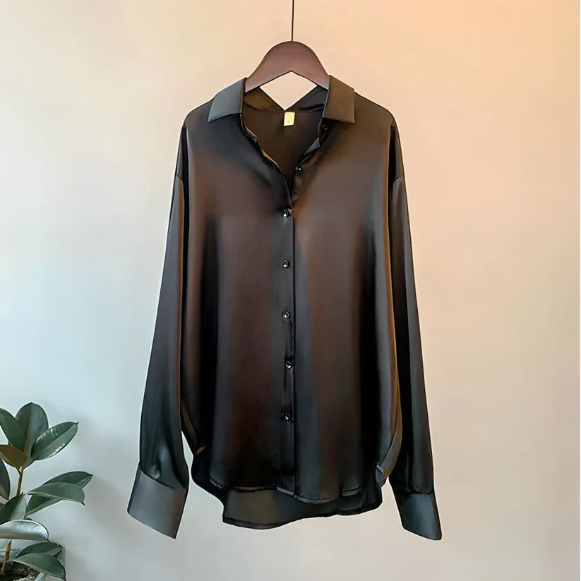 Women's Relaxed Satin Blouse in Black
