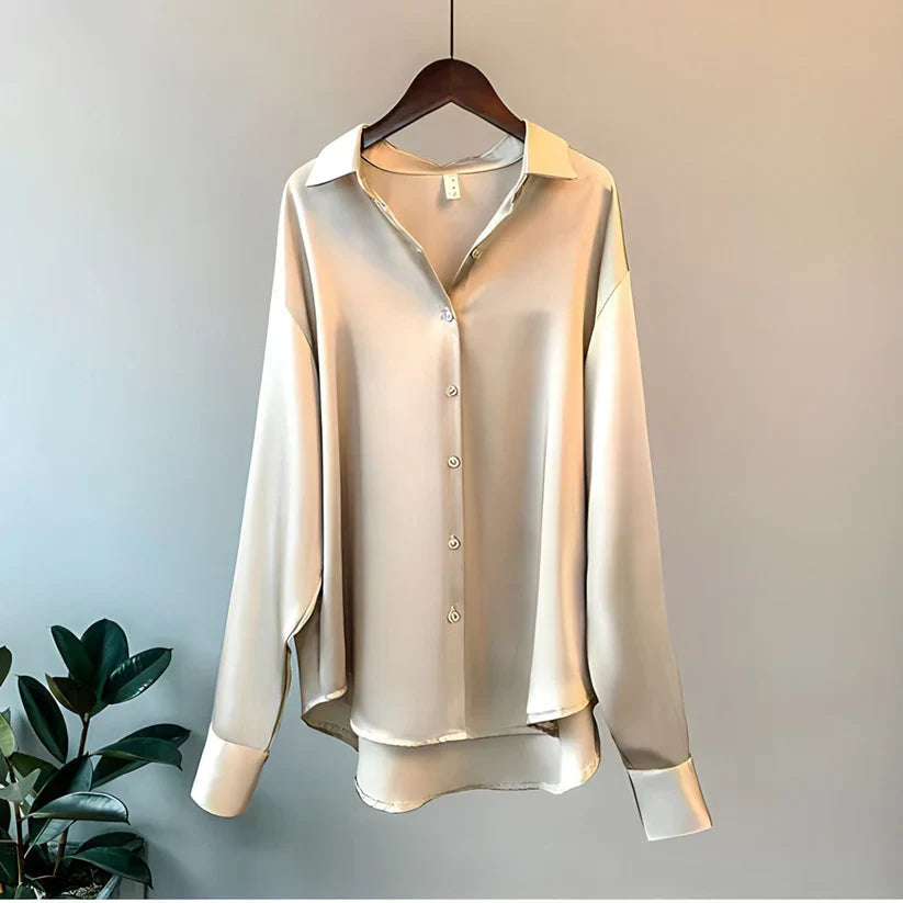 Women's Relaxed Satin Blouse in Beige