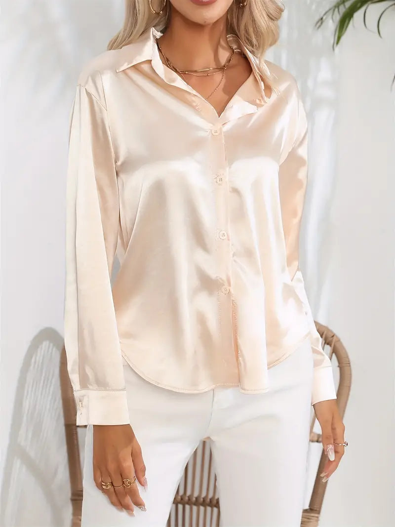 Women's Satin Button-Down Blouse product photo