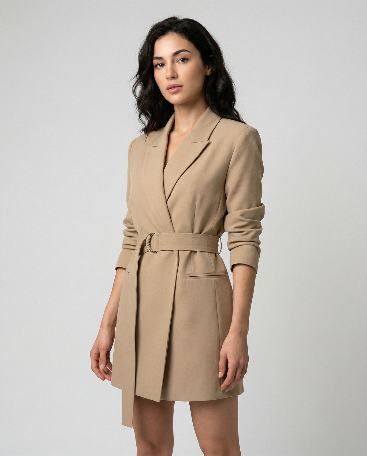 Women's Tailored Single-Breasted Blazer in Khaki