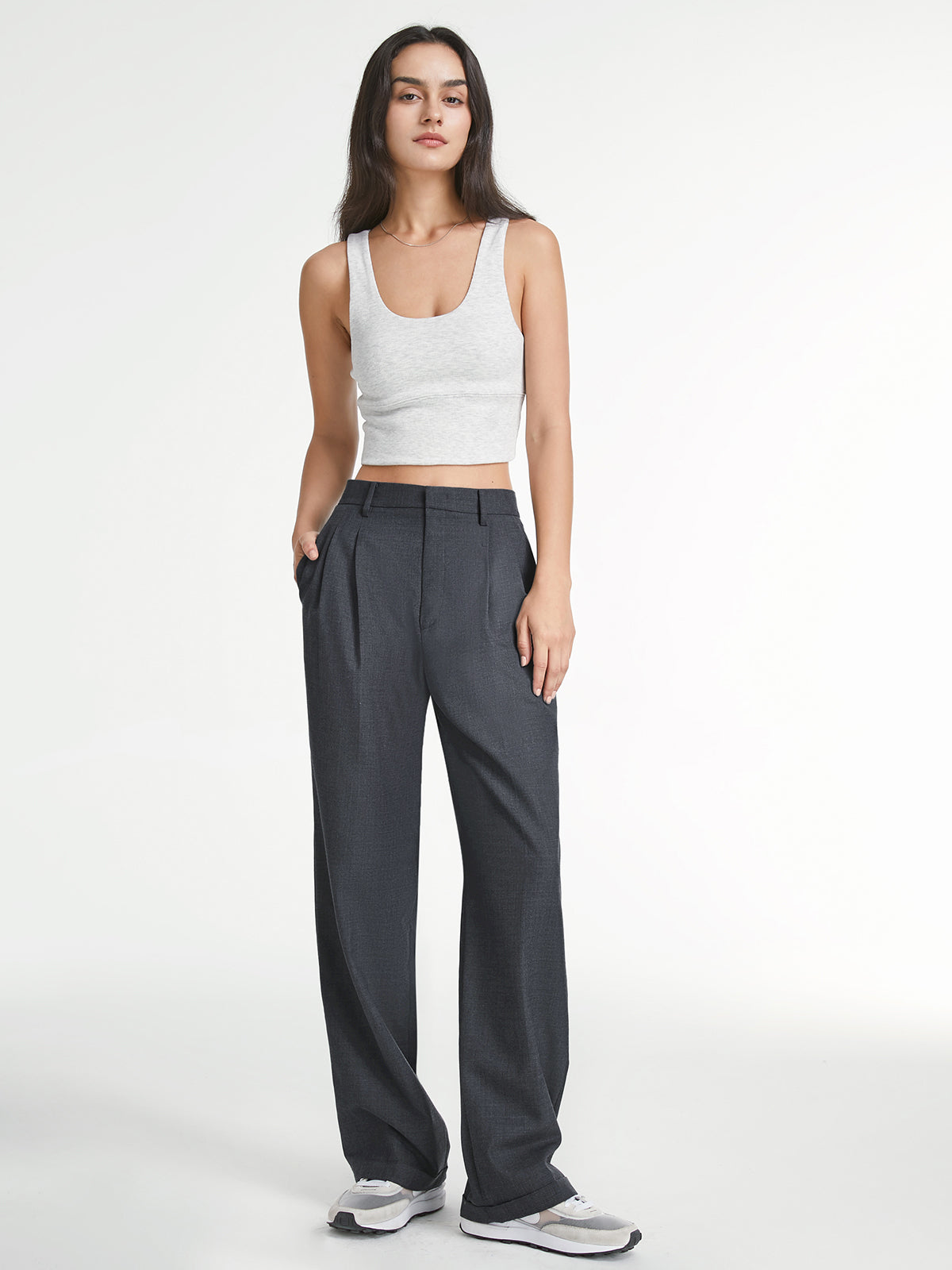 Women's Tailored Straight-Leg Dress Pants in Gray