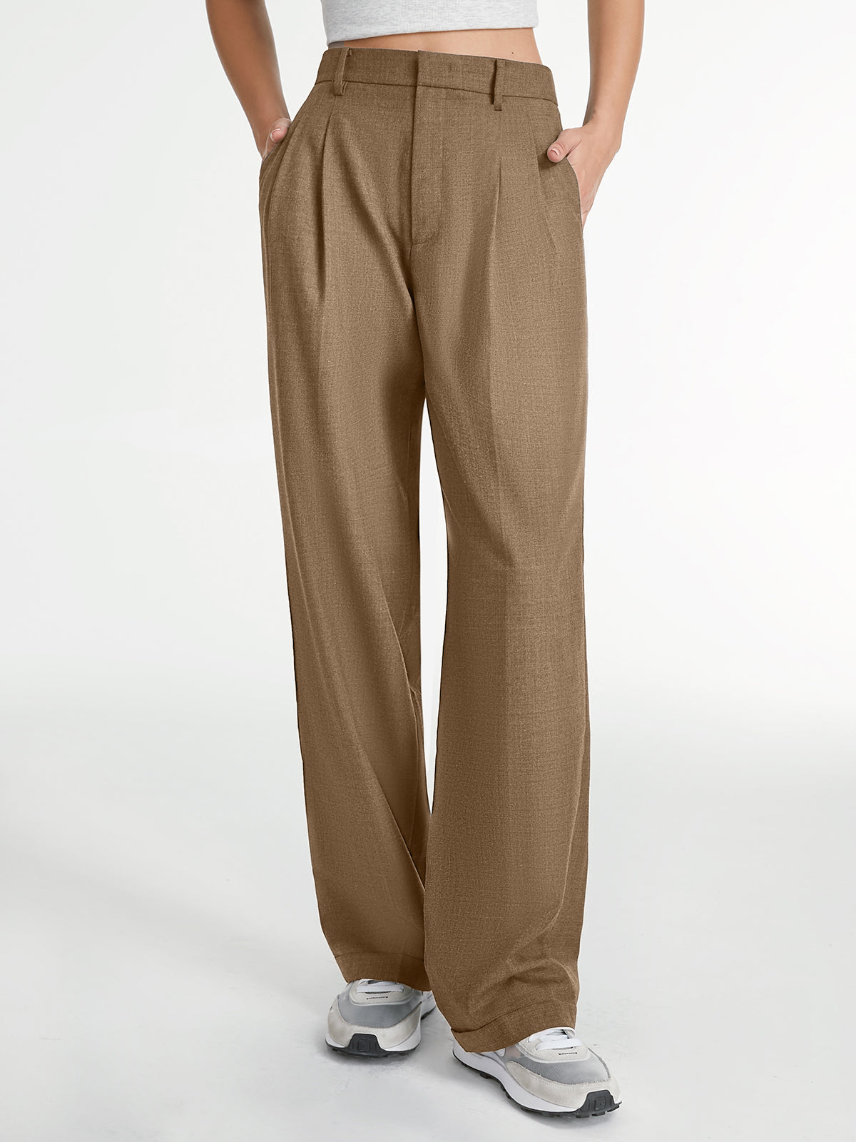 Women's Tailored Straight-Leg Dress Pants in Brown