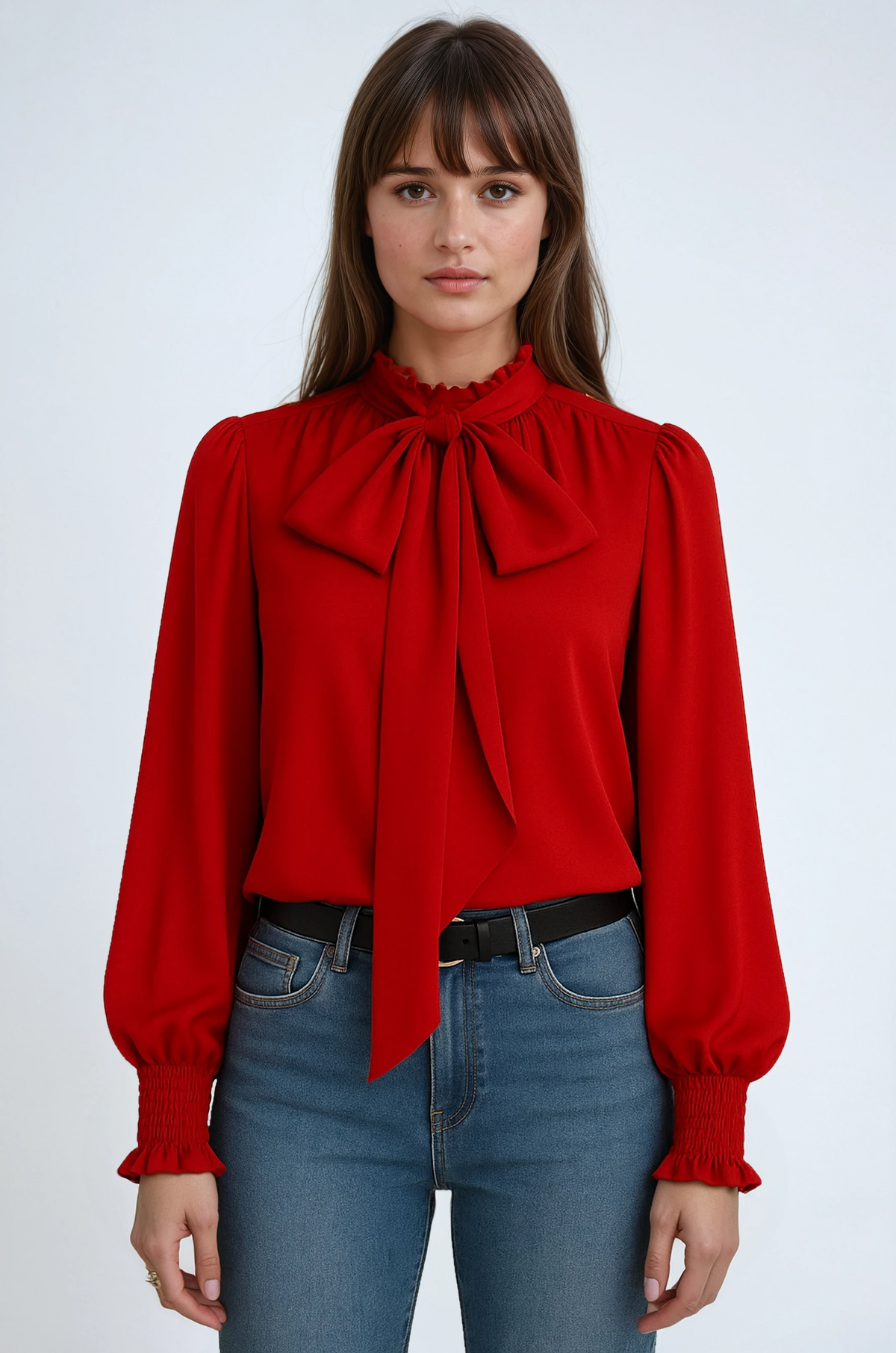 Women's Tie-Neck Blouse in Red