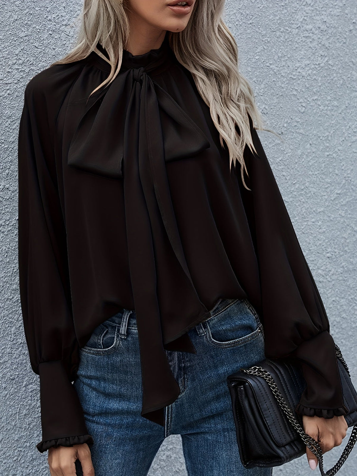 Women's Tie-Neck Blouse in Black