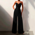 Women's Wide-Leg Spaghetti Strap Jumpsuit with Pleated Front
